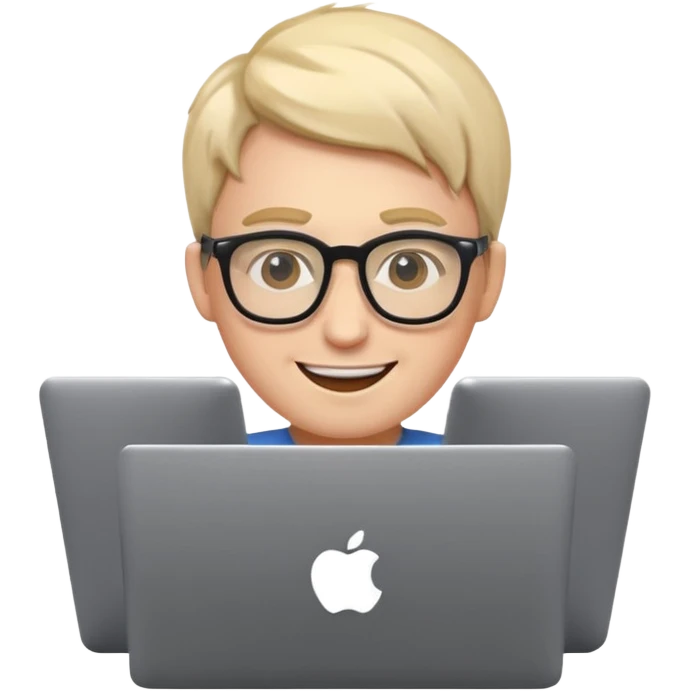 cheerful proframer coding on laptop, apple style emoji emoji