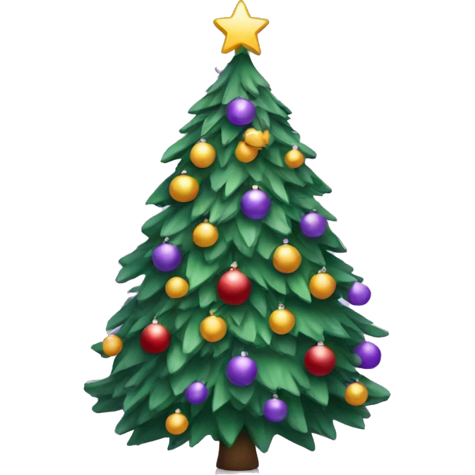 a christmas tree decorated in purple an emoji