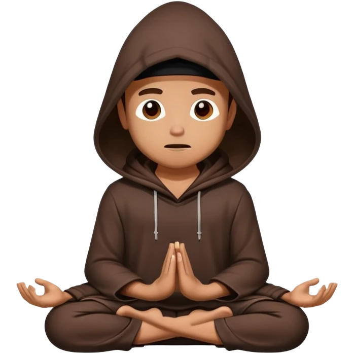Man wearing dark colored hood meditating emoji