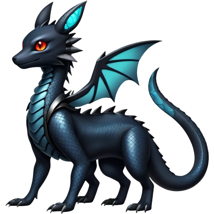 Sophisticated Modern Gothic Gloomy Futuristic Scaly Cyber-Salandit-Umbreon-Litten-Hybrid (Full body) emoji