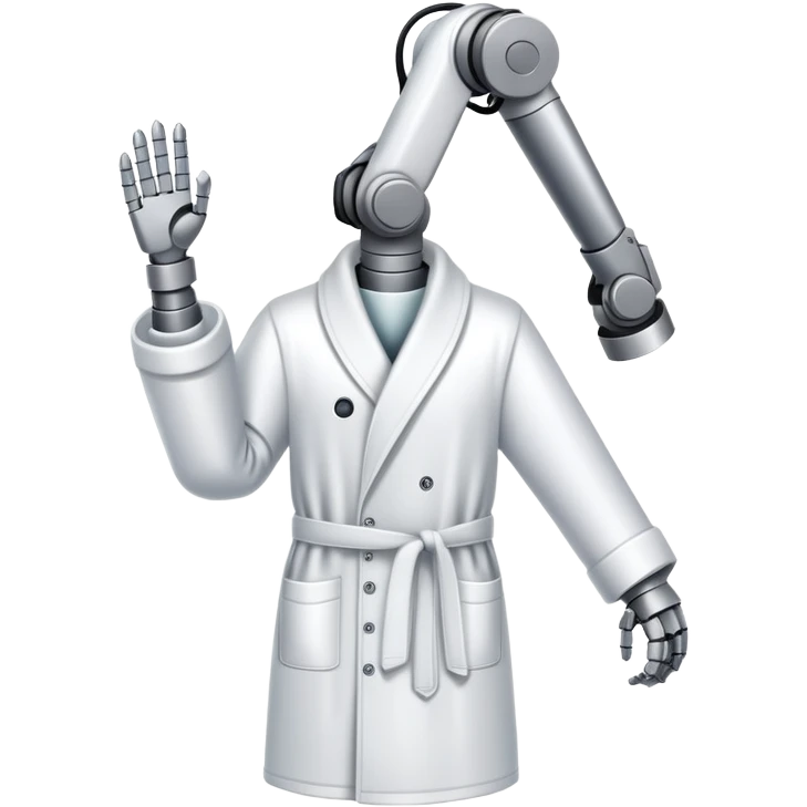 industrial robot arm wearing white dressing gown  emoji