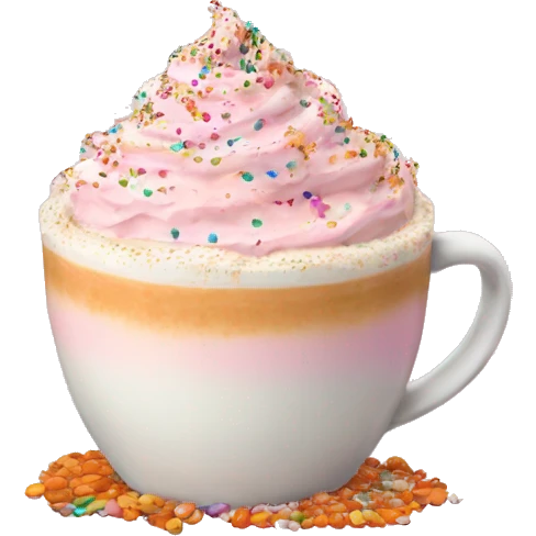 Light pink pumpkin latte with Multicolored Sprinkling emoji