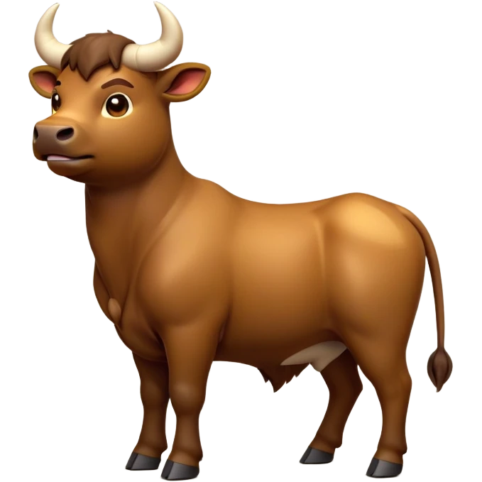 cinematic-[brown bull]-realistic-full-body-standing-emoji,-tail-flicking-lazily,-head-tilted-dramatically,-sleek-[brown]-fur,-simplified-yet-realistic-focused-features,-highly-detailed,-glowing-with-an-almost-sarcastic-glow emoji