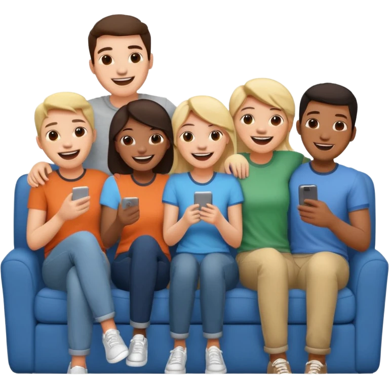 group of friends on couch laughing emoji