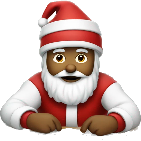 Santa is sitting on a desk, solving complicated math problems  emoji