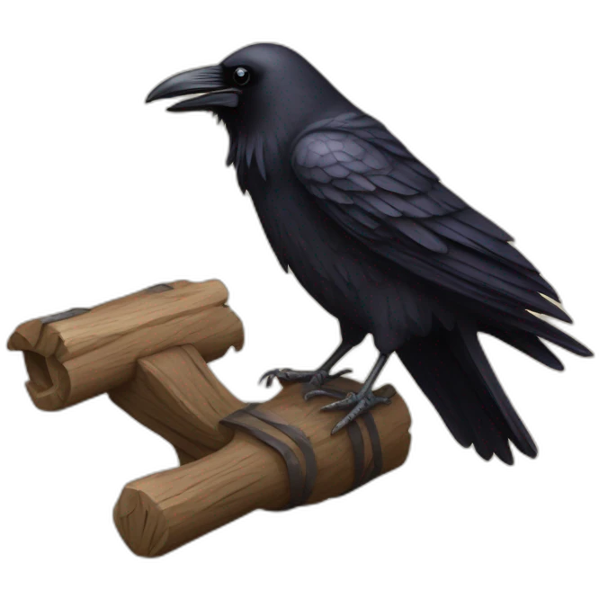 Raven with a medieval mangonel emoji