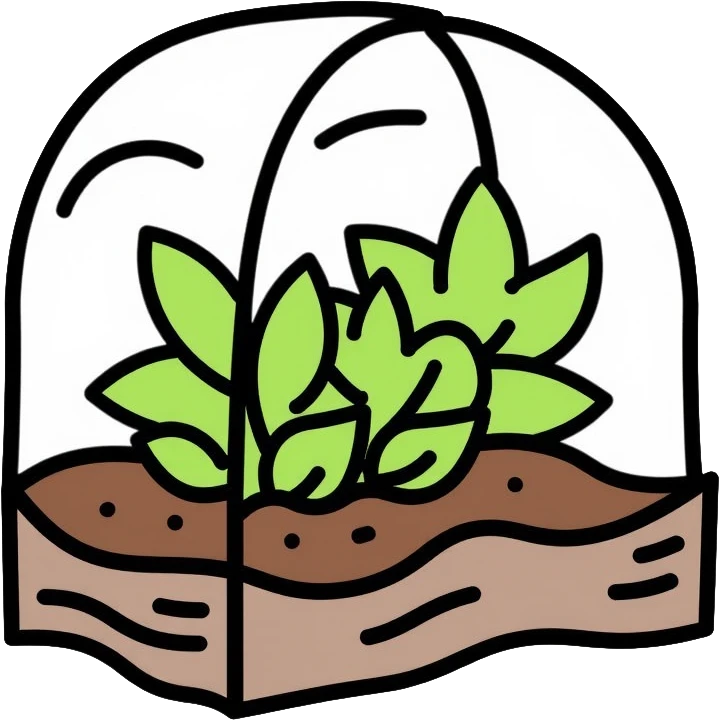garden bed with plastic hoop cover, plant protection emoji