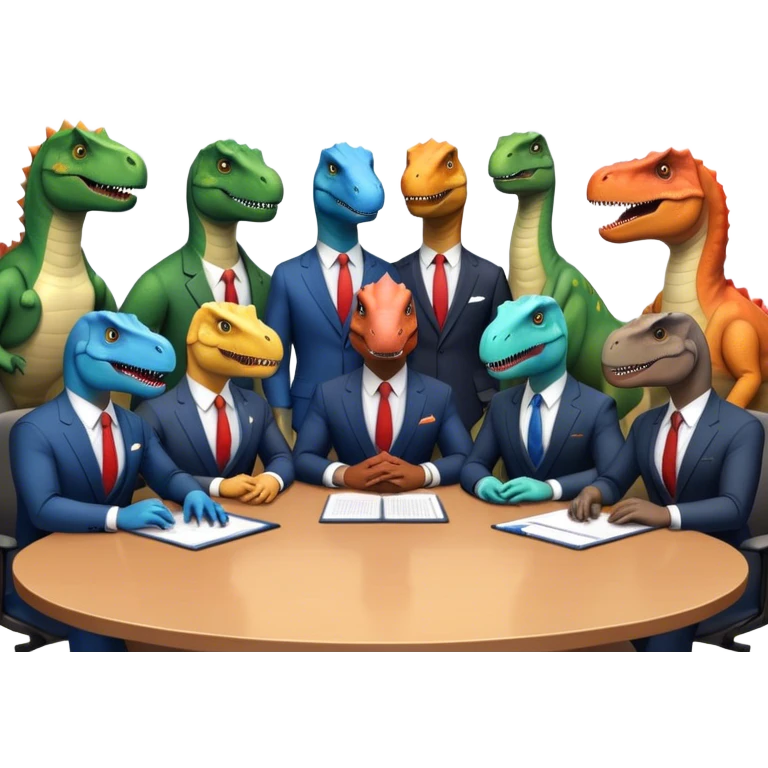 different office dinosaurs in suits sitting along the conference table emoji