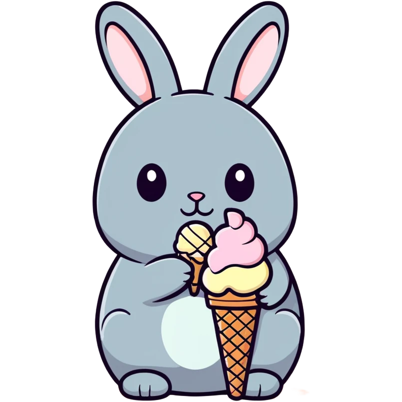 Black bunny eating ice cream emoji