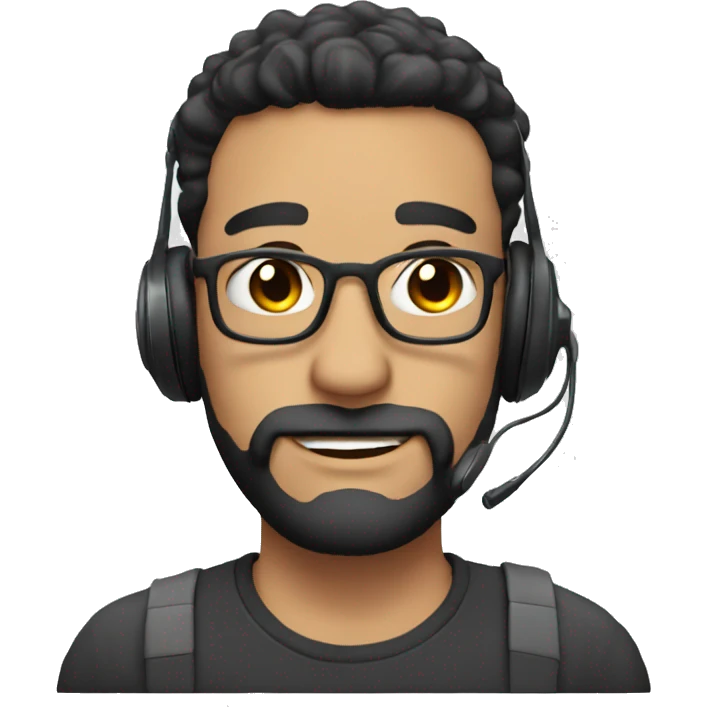 guy with nose above average with black hair and beard with laptop and headset emoji