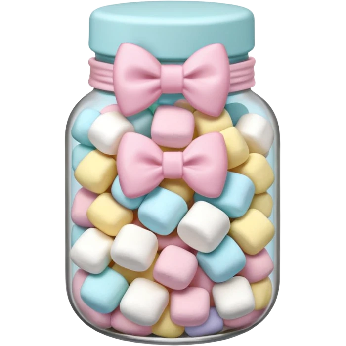 A jar filled with pastel marshmallow. A pastel Bow on the top emoji