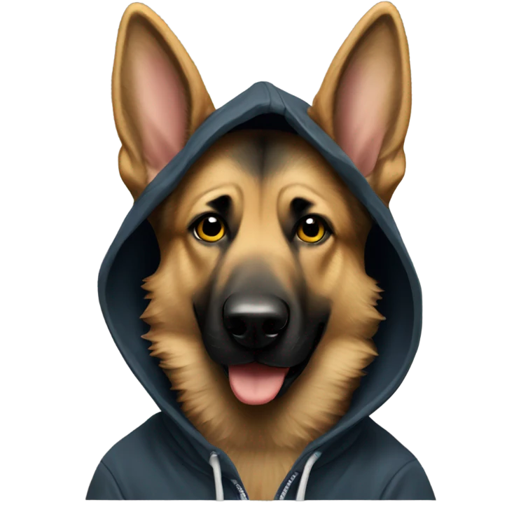 German shepherd wearing hoodie emoji