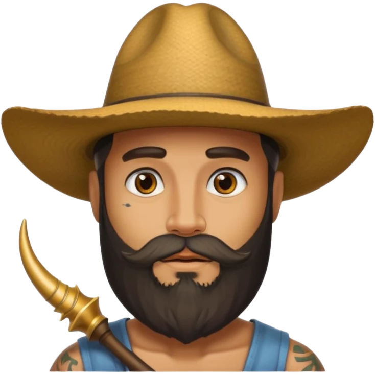 Bearded figure — large hat with horn, tattoo on face emoji