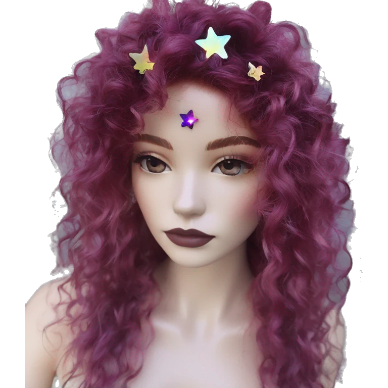 Dark nighttime stars Bohemian hippie fairy curly hair tie die flowers maroon iridescent holographic  emoji