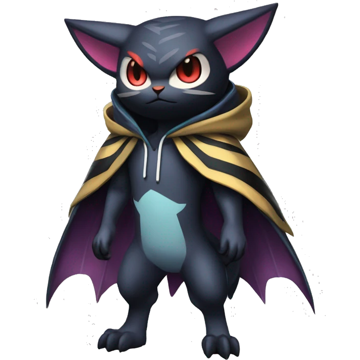 Cool Anthro Black Noibat-Quilava-Litten-Pokémon with edgy stripes and a hoodie Full Body emoji