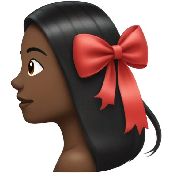 black open hair from behind with a light red bow emoji