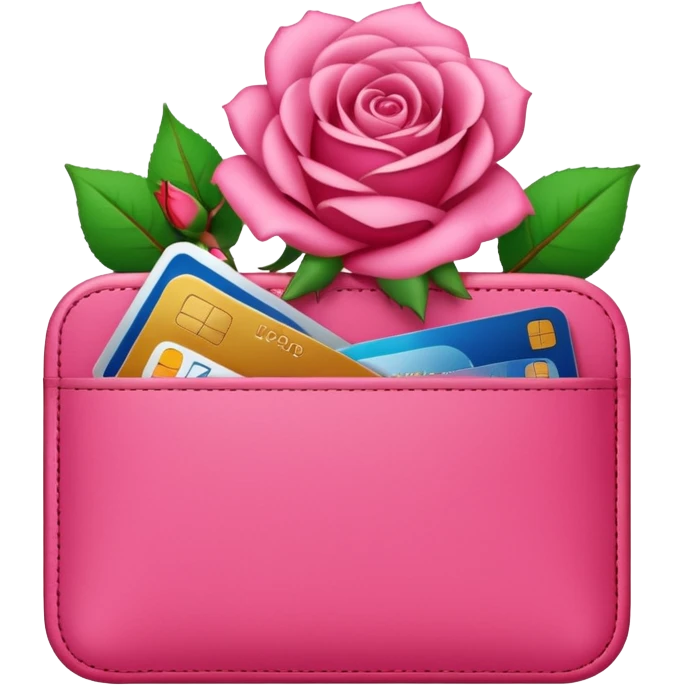 Pink cute pocket Wallet with credit cards inside and roses growing from it emoji