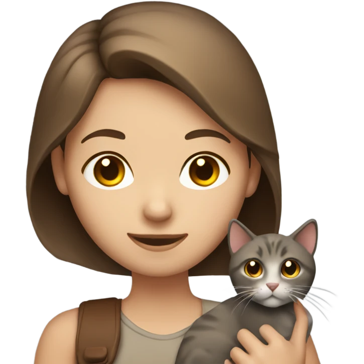 light brunette girl holding a brown/grey cat emoji