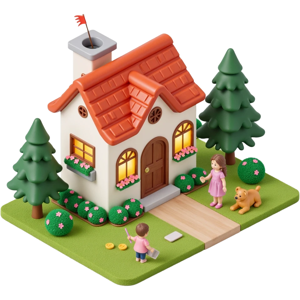 palace house with a family and pet, celebrations  emoji