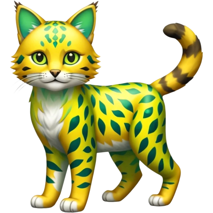 Shiny Tropical Exotic Green and Yellow Electrike-Sprigatito-Bobcat-Amaura-Aurorus-Shiny-glorp-cat-fusion (full body) emoji