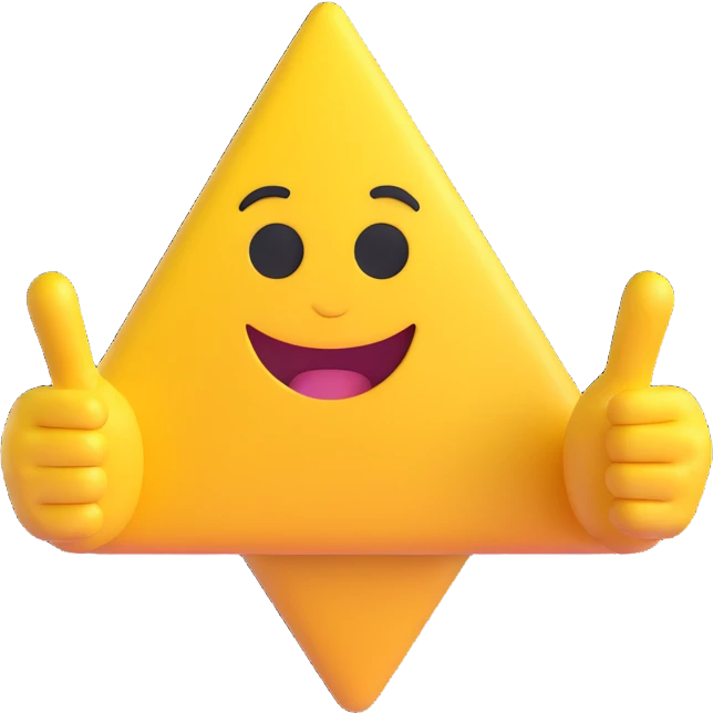 A 2D cartoon-style yellow emoji with a mischievous smile, triangle-shaped eyes, and both hands pointing upward with index fingers.  clean digital style, and a fun, dancing expression. Style similar to children’s drawing tutorials, dancing expression. No background, isolated on white.  emoji