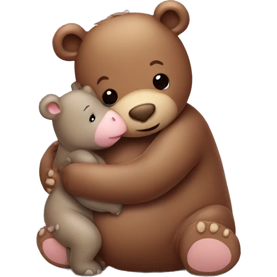 brown teddy bear hugging a baby hippo emoji