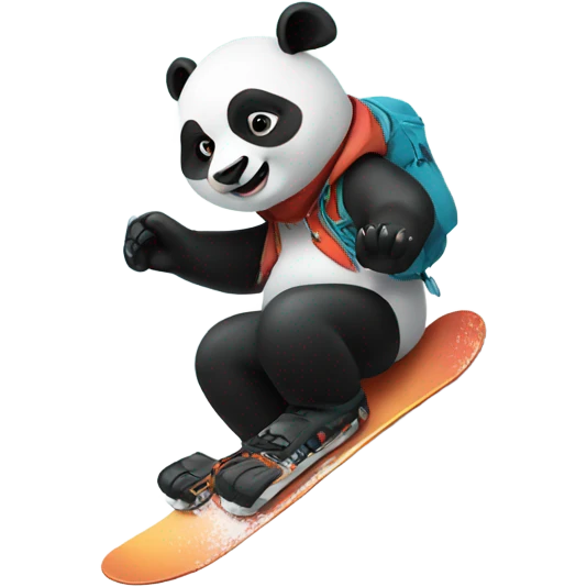 Panda snowboarded down a mountain wearing headphones emoji