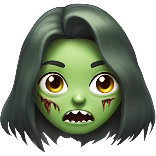 Green Zombie brunette long hair girl with mouth open horror  emoji