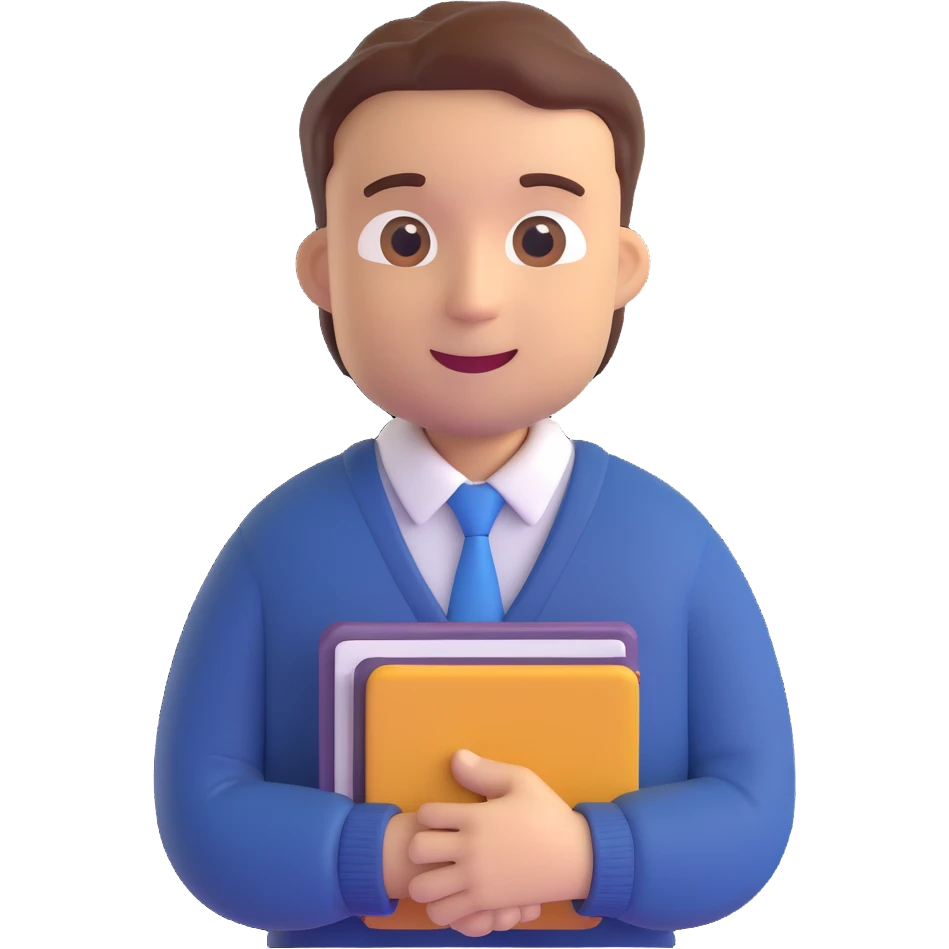 salesman emoji, sweater over collared shirt, business casual, holding folder, friendly look emoji