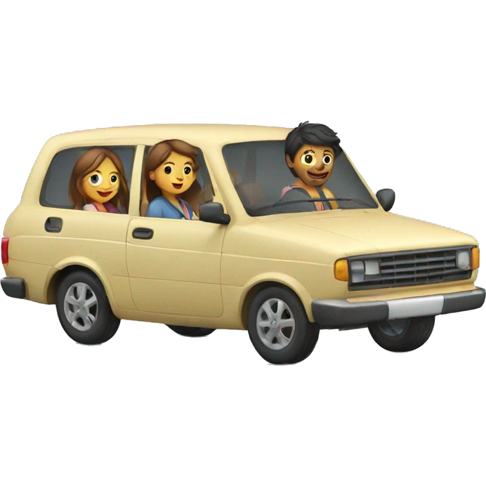 3 girls and 1 man travelling in car emoji
