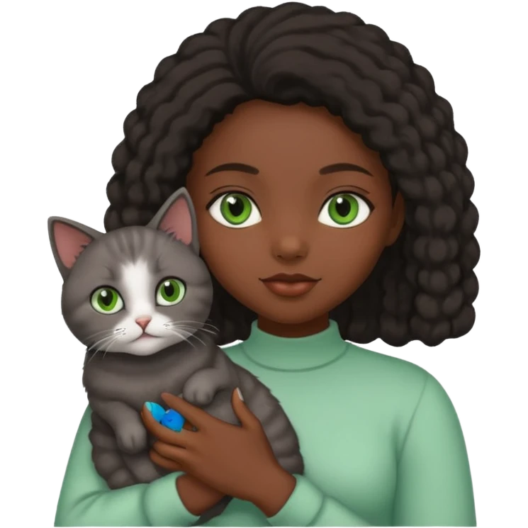 Black girl with grey cat emoji