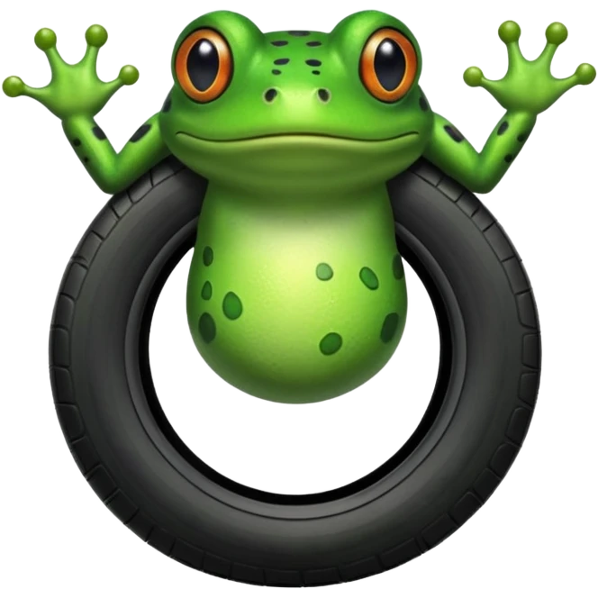 Frog head and legs but the body is a tire emoji