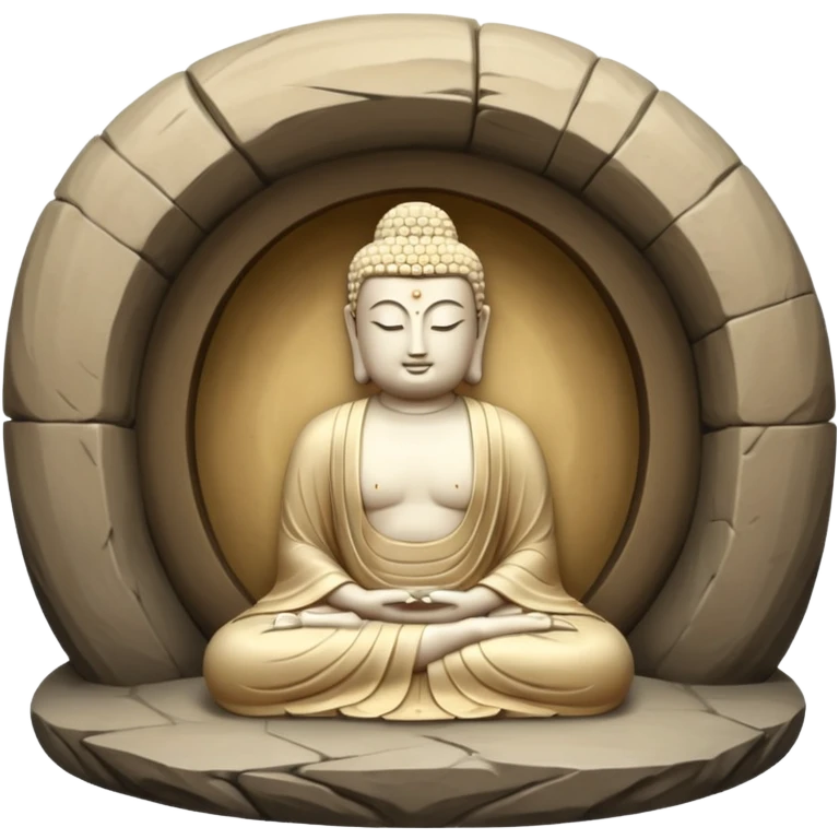 symbolic emoji of Seokguram, round stone cave with seated Buddha statue inside, stone serene atmosphere, expressing sacredness of Korean Buddhism emoji