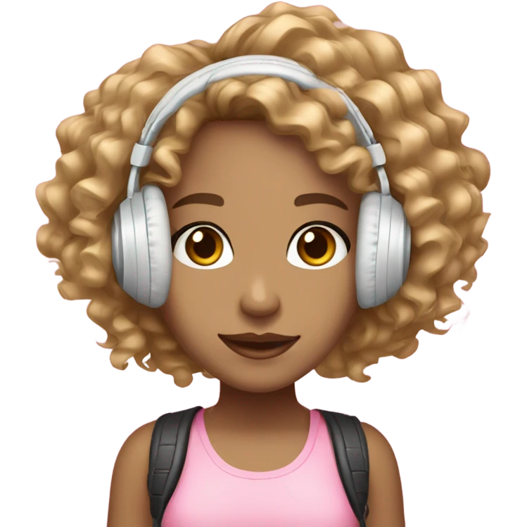 light skin girl with curly brown & blond hair with brown eyes long lashes wearing pink beat headphones emoji