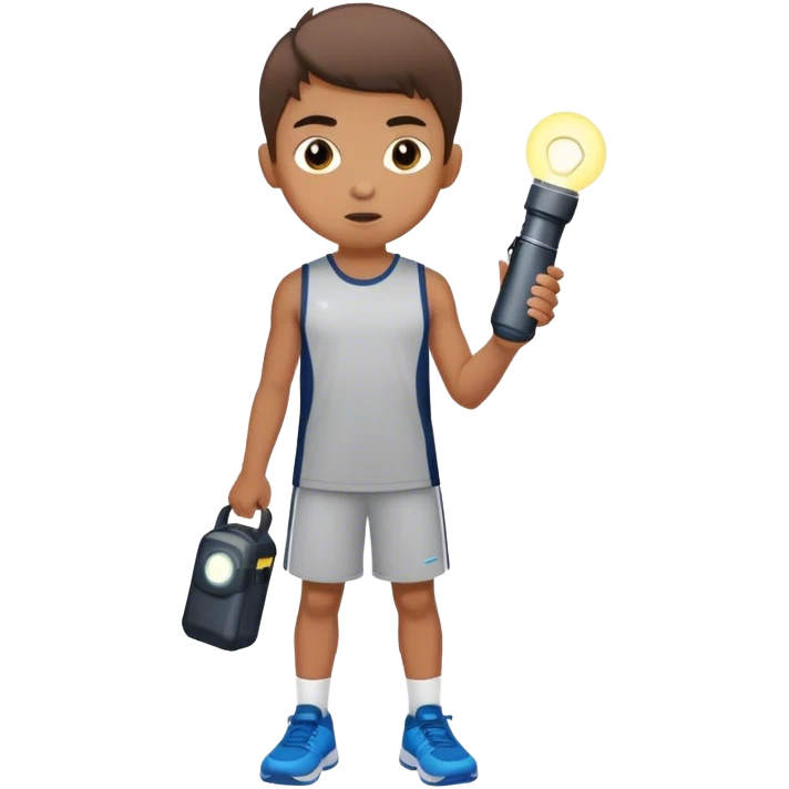 boy in sporty dress with flashlight emoji
