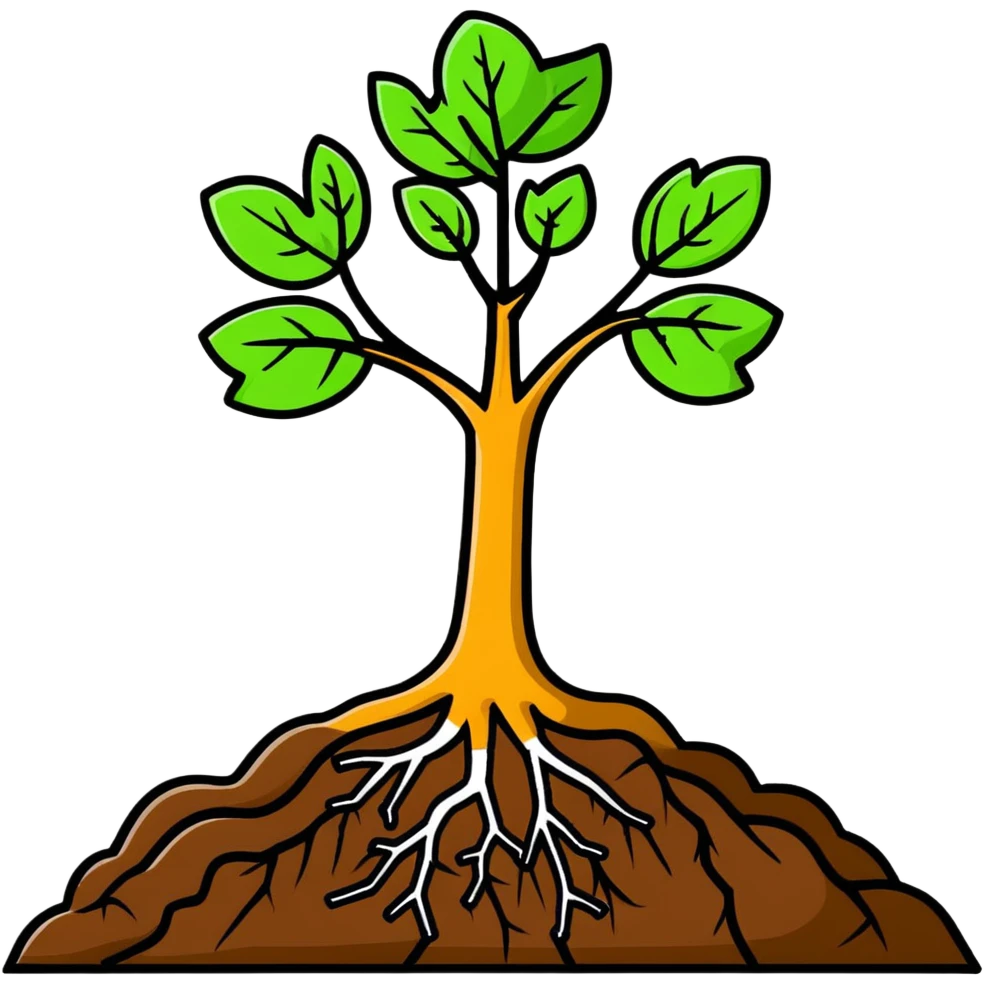cartoon sticker of soil with roots, loam emoji