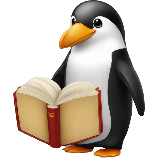 pinguino tux con libros emoji