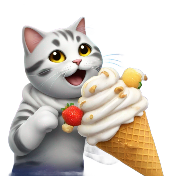 really happy cat eating ice cream in space with sparkles around it emoji