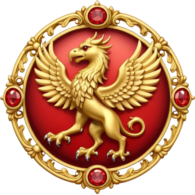 Golden griffin crest / brosch in a circle with red gems and no background emoji