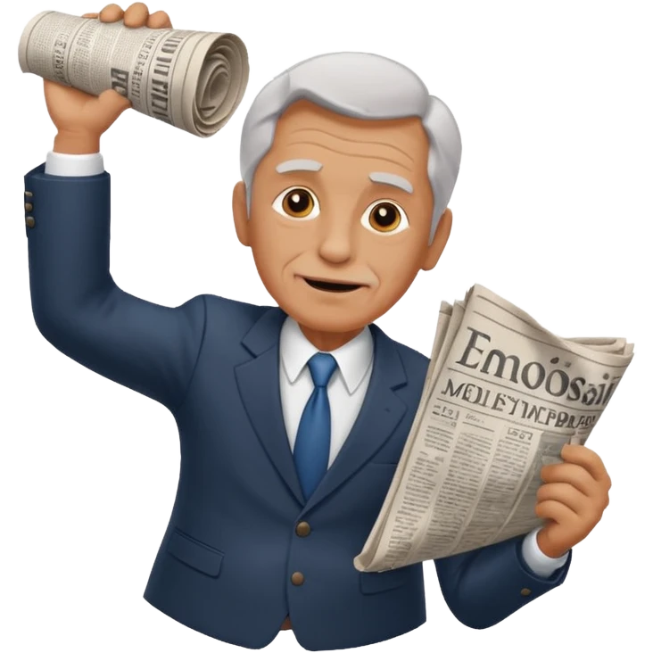 rear-facing old man in a suit throwing a rolled-up newspaper to his left emoji