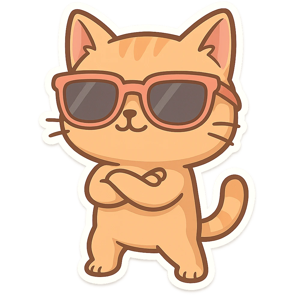 cartoon cat with oversized sunglasses, striking a pose emoji