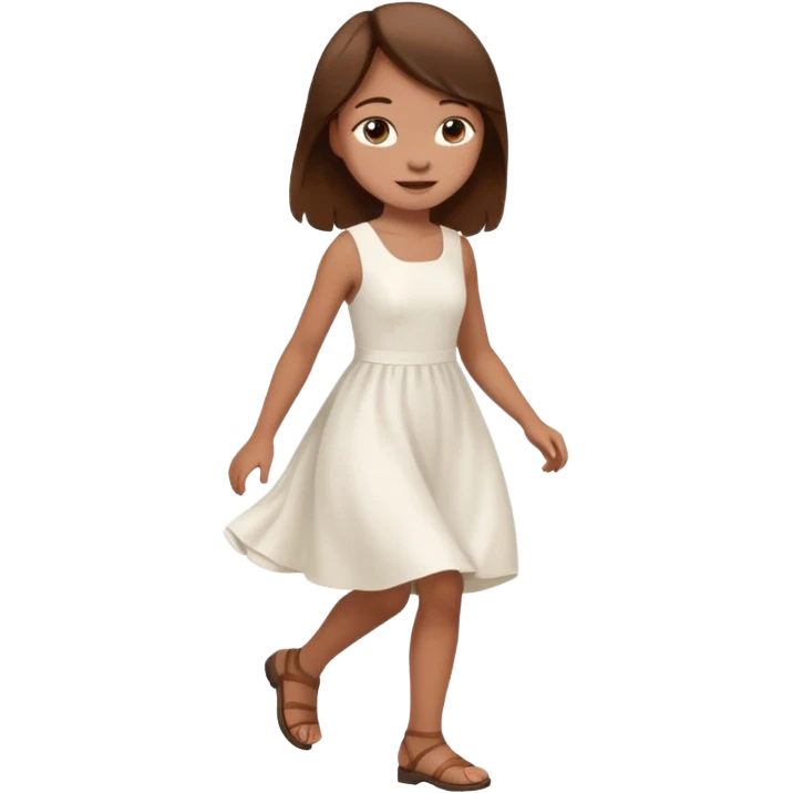 girl walking wearing a white dress, the hair color is brown, still walking emoji