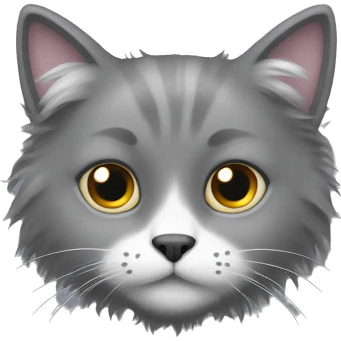 A grey fluffy cat with a white spot emoji