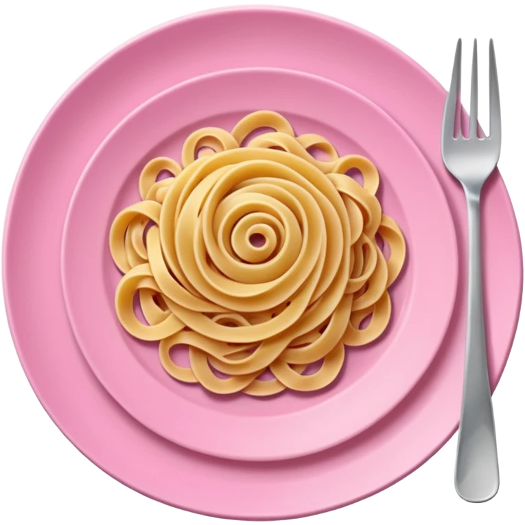 Pink plate with pasta swirled on a fork above the plate emoji