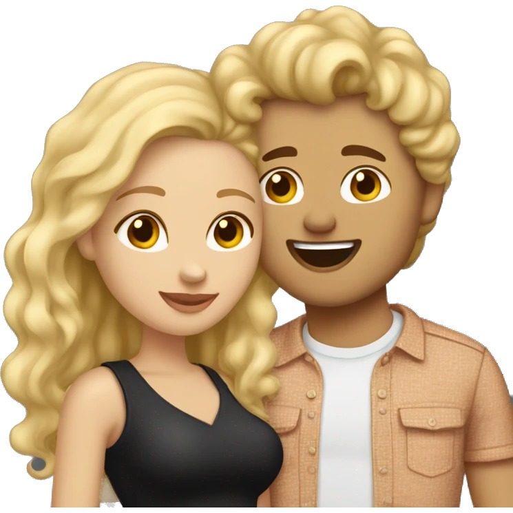 make me an emoji of couple kissing. the girl is light skin with tall wavy partial blonde hair. the guy is brown with black curly hair  emoji