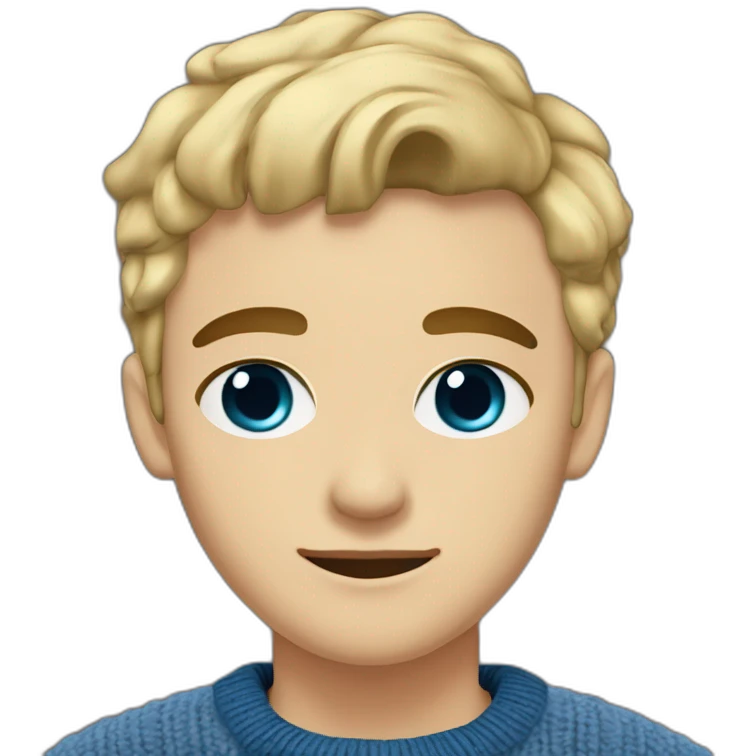 blond boy 22 years old with blue eyes dark eybrows and short hair with taper fade and a brown wool sweater emoji