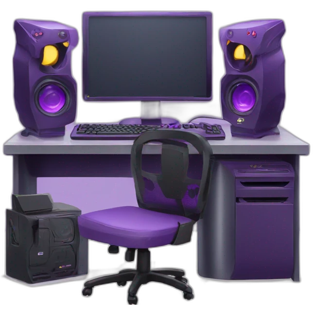 purple gaming setup with gaming pc emoji
