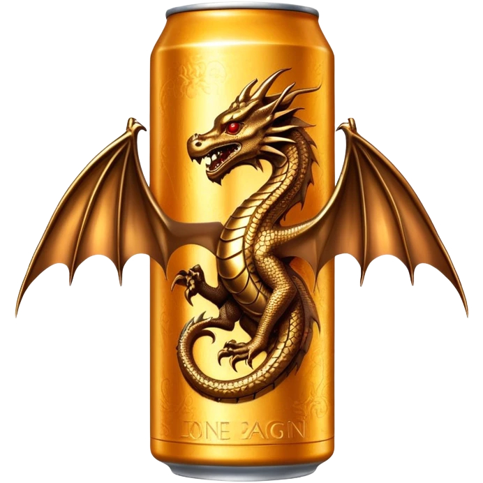 An energy drink can with a bronze dragon on it, with no words. emoji