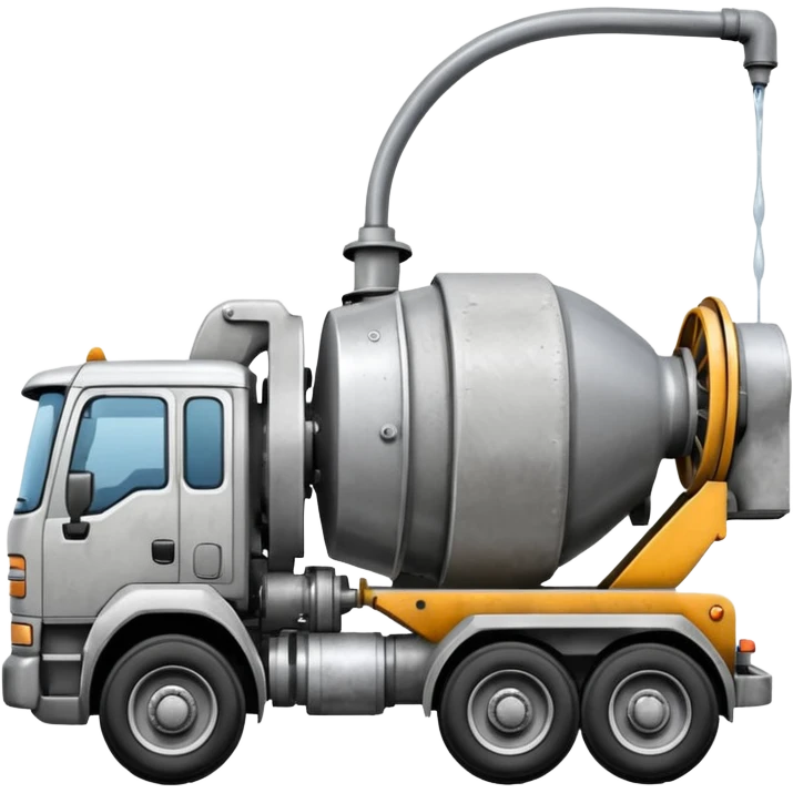 Generate an emoji where the concrete mixer delivers concrete to the disassembled concrete pump emoji