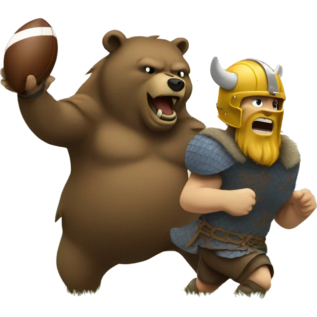 A Viking playing football against a bear emoji